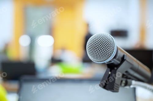 Preview: Handle microphone in meeting room backgrounds, conference hall in school and college,selective focus