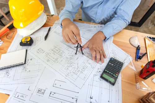Preview: Engineer man working in the office, Drawing the construction project.