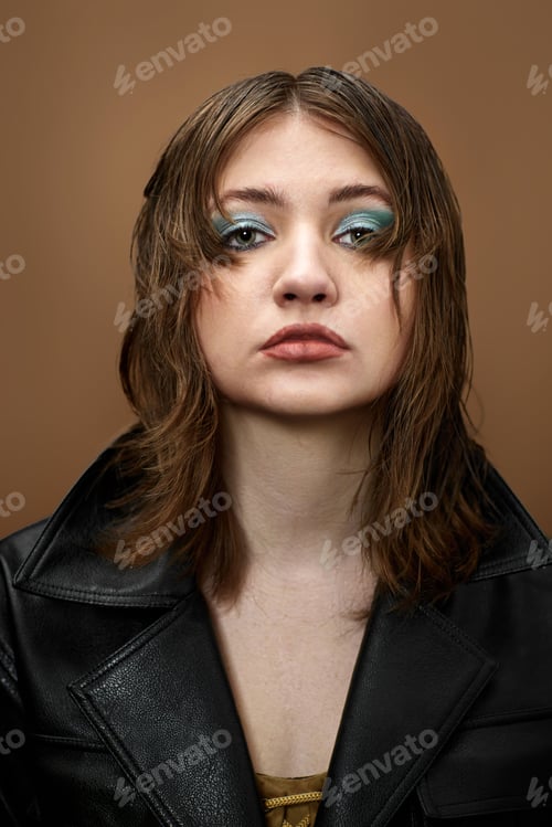 Preview: portrait of woman with bright makeup and stylish hairstyle