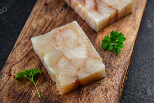 Preview: raw fish briquette fillet seafood defrost meal food snack on the table copy space food background