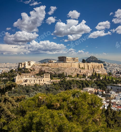 Preview: Athens, Greece. Acropolis and Parthenon temple from Philopappos Hill.