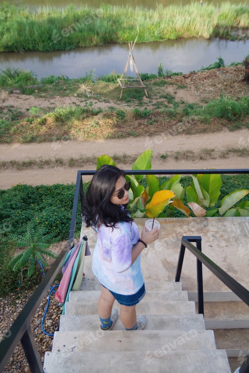 Preview: Portrait women at cafe nature background