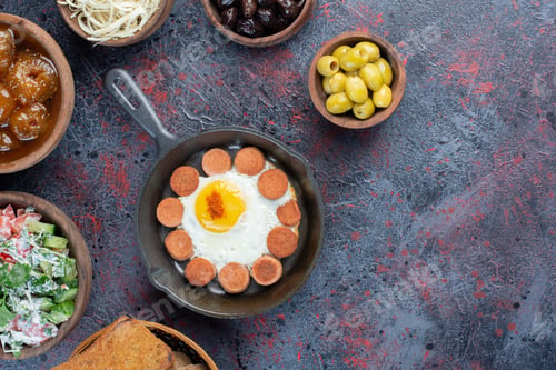 Preview: Rich breakfast table with variety of foods