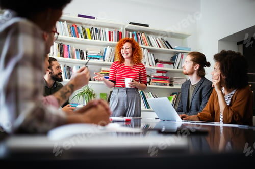 Preview: Creative managers crew working with new startup project in office. Team brainstorming