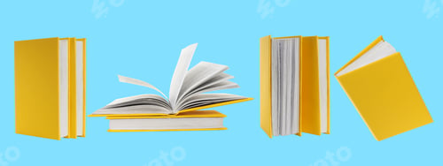 Preview: Yellow books with blank pages on blue background