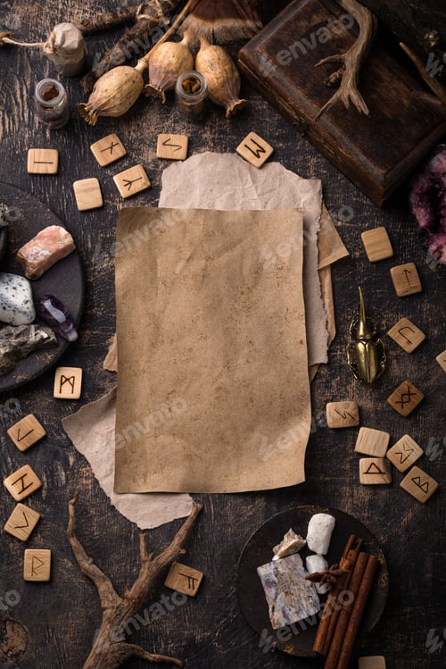 Preview: Esoteric magical background with runes.