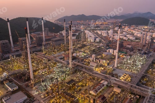 Preview: Aerial view of petrochemical oil refinery and sea in industrial engineering concept in Bangna