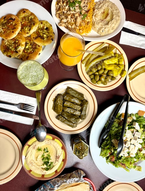 Preview: Spread of Middle Eastern food at a restaurant