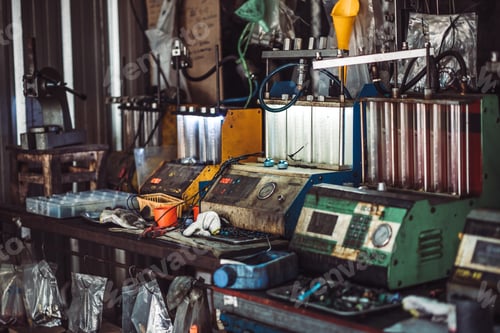 Preview: Auto mechanic garage. Workshop car engine repair service by professional.