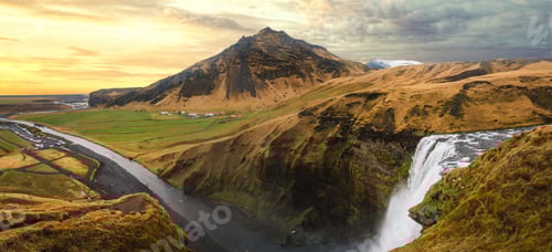Preview: Majestic?panorama of mountains and waterfall