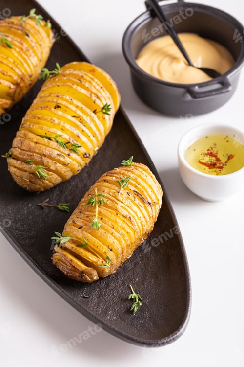 Preview: Potato decorated with greens with sauce