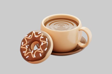 Preview: 3D Stylized Coffee Mug And Chocolate Donut