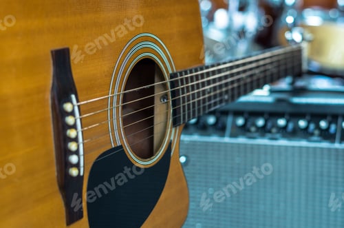 Preview: Closeup Guitar on music band background, musical concept
