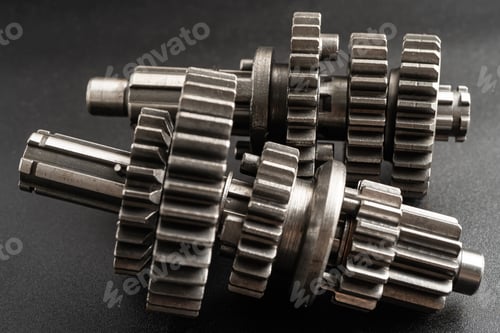 Preview: Gear and cogs wheels, clock mechanism, brass metal engine industrial.