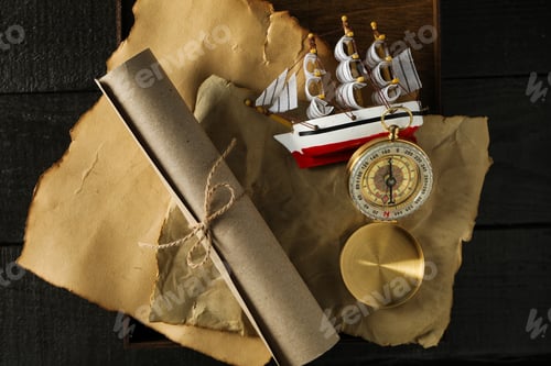 Preview: Columbus Day. A paper scroll with a compass and a ship