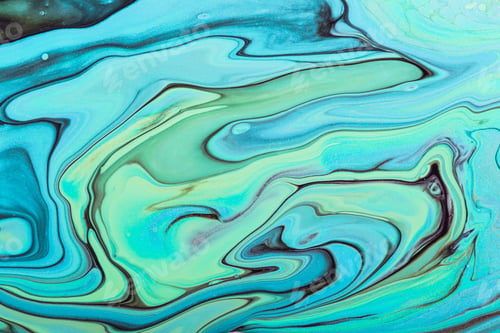 Preview: Fluid Art. Abstract marble background or texture. Beautiful blue and green waves, gold particles