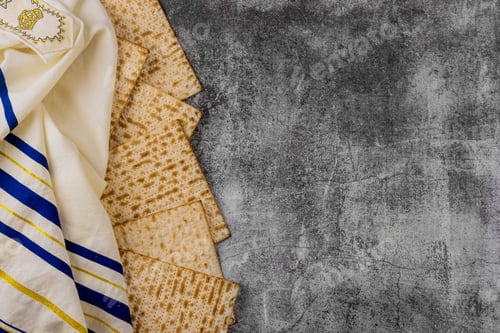 Preview: Jewish pesach attributes in composition a four cup of wine and passover matzah