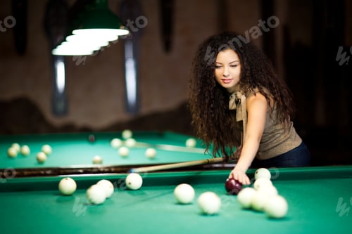 Preview: Beautiful girl playing billiards