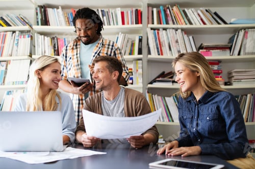 Preview: Business people having fun and chatting at workplace office