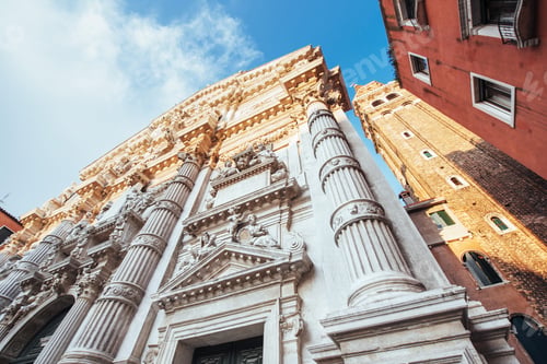 Preview: View of typical Venetian canal and colourful buildings in Venice, Italy