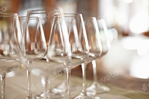 Preview: Close up of wine glasses on table