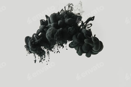 Preview: Close up view of black ink in water isolated on gray