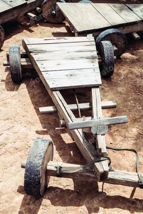 Preview: Folk toys, vintage wooden cart,Traditional culture of the Hmong hill tribe.