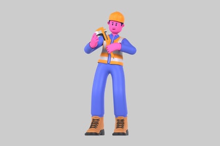Preview: Cartoon Construction Worker with Caliper