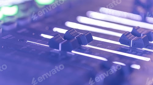 Preview: Close up, sound music mixer control panel.
