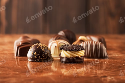 Preview: chocolate candy on a marble background