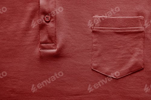 Preview: Closeup Part Of A Shirt From Cotton Fabric Of Red Color With A Big Pocket And A Fastener With The