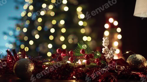 Preview: Lamp against blurred Christmas tree and copy space