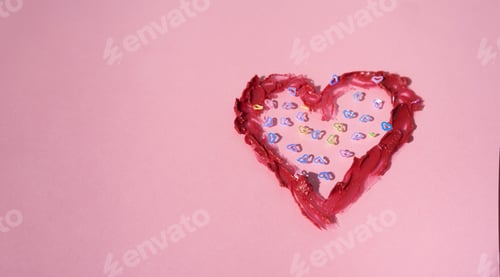Preview: Heart drawn with red lipstick on a pink background. Valentine's day concept.