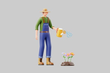 Visualização: Jardineiro de desenhos animados regando flores