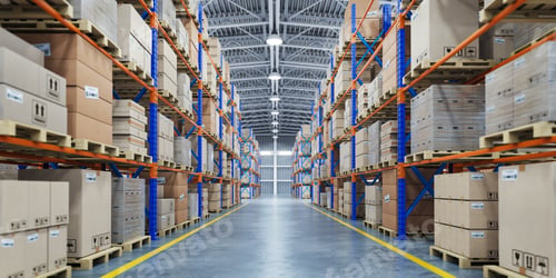 Preview: Warehouse or storage and shelves with cardboard boxes. Industria