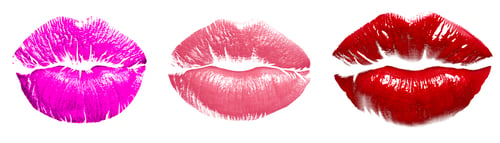 Preview: Lipstick kiss marks in different colors on white background, set