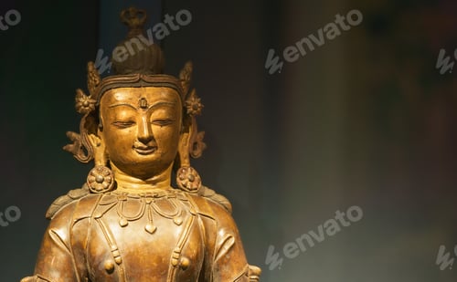 Preview: Close-up view on Gilt Bronze Statue Of Vairocana -also Mahavairocana- Is Cosmic Buddha From Mahayana