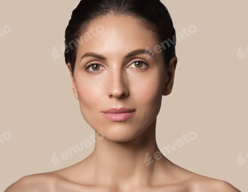 Preview: Beautiful woman healthy skin beauty face cosmetic concept color background. Brown.