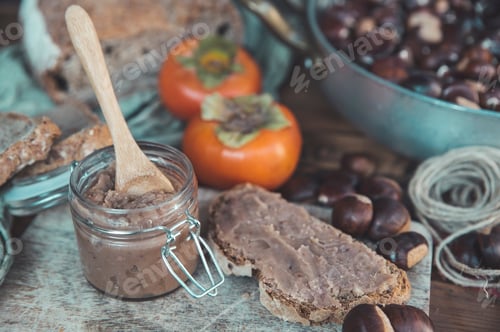 Preview: Chestnut Spread on Rustic Bread with Persimmons