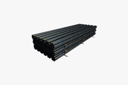 Preview: Stacked black pipes with blue stripes and wooden dowels