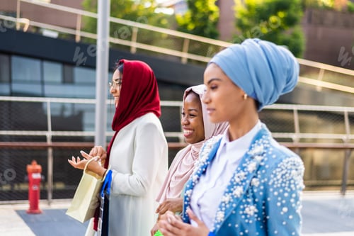 Preview: Beautiful muslim girl wearing hijab bonding outdoors