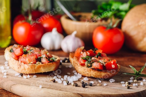 Preview: Delicious bruschetta appetizer with fresh tomatoes and herbs