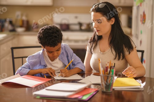 Preview: Woman Assisting Son In Doing Homework