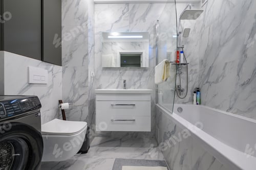 Preview: Modern white marble bathroom interior