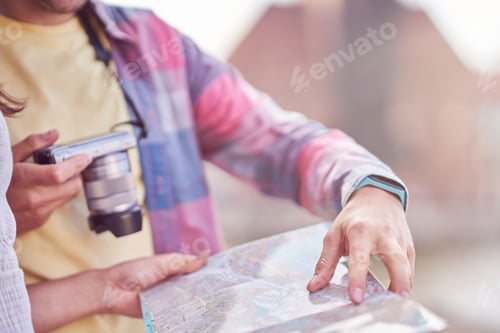 Preview: Adult happy tourists sightseeing Gdansk Poland in summer