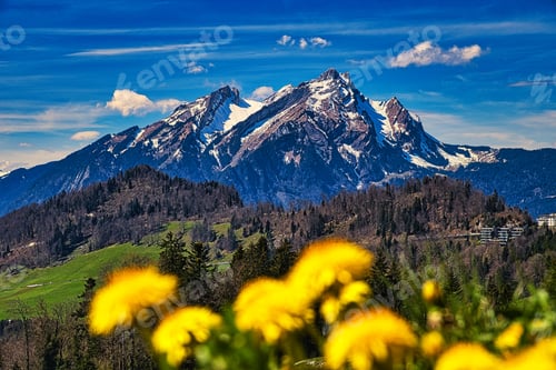 Preview: Blue sky over the rocky mountain in Burgenstock