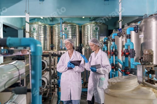 Preview: Experts evaluate water purification equipment in a modern facility