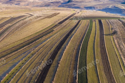 Preview: Above aerial view over agricultural fields