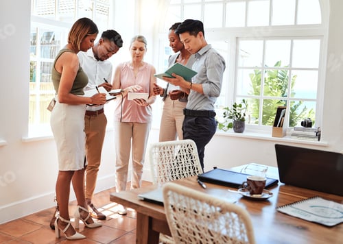 Preview: Business coach, startup team workshop and mature business woman coaching men and women in modern of