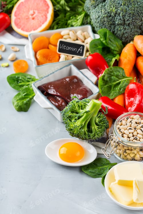 Preview: Balanced clean eating nutrition, food rich in vitamin a